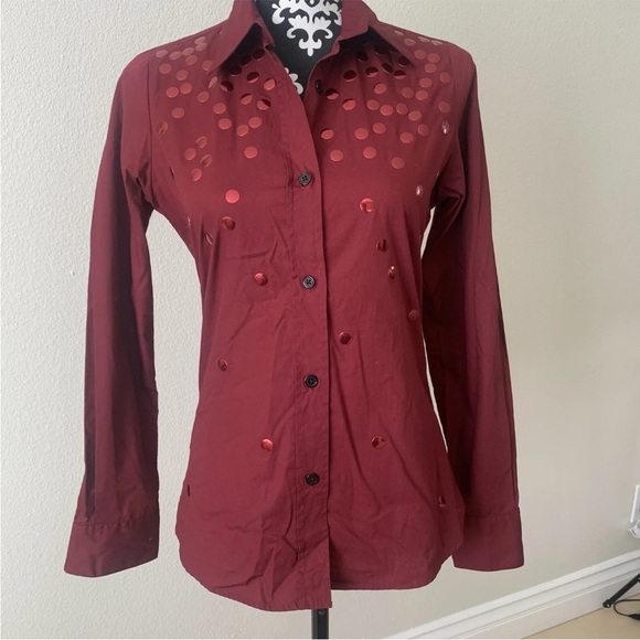 Libertine Johnson Hartig Womens Long Slv Collared Button Down Blouse marooon s